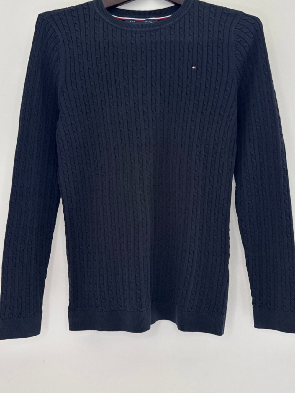 Tommy Hilfiger NWT Navy Blue Cable Knit Cotton Crewneck Sweater Womens S 4-6 L12